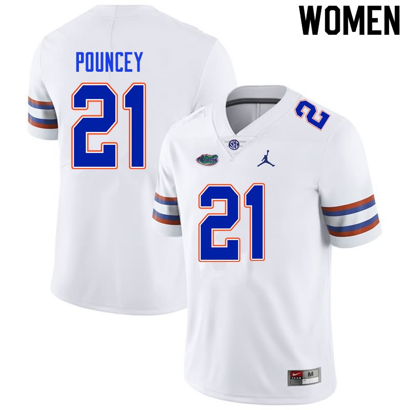 NCAA Florida Gators Ethan Pouncey Women's #21 Nike White Stitched Authentic College Football Jersey PFE3164IT